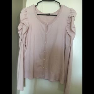 Light Pink cotton blend puffy sleeve cardigan